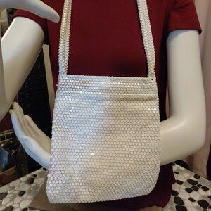 Vintage Designer White Mesh Purse With Snap lock Hinge by Lumured